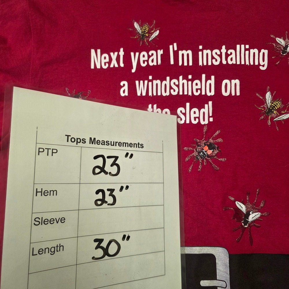 Funny Santa Sled Windshield Red Graphic T-Shirt Mens XL Holiday Humor Tee - Picture 5 of 5
